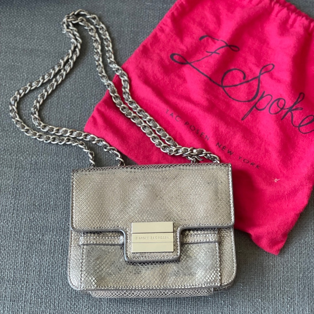 Zac Posen silver metallic textured leather bag